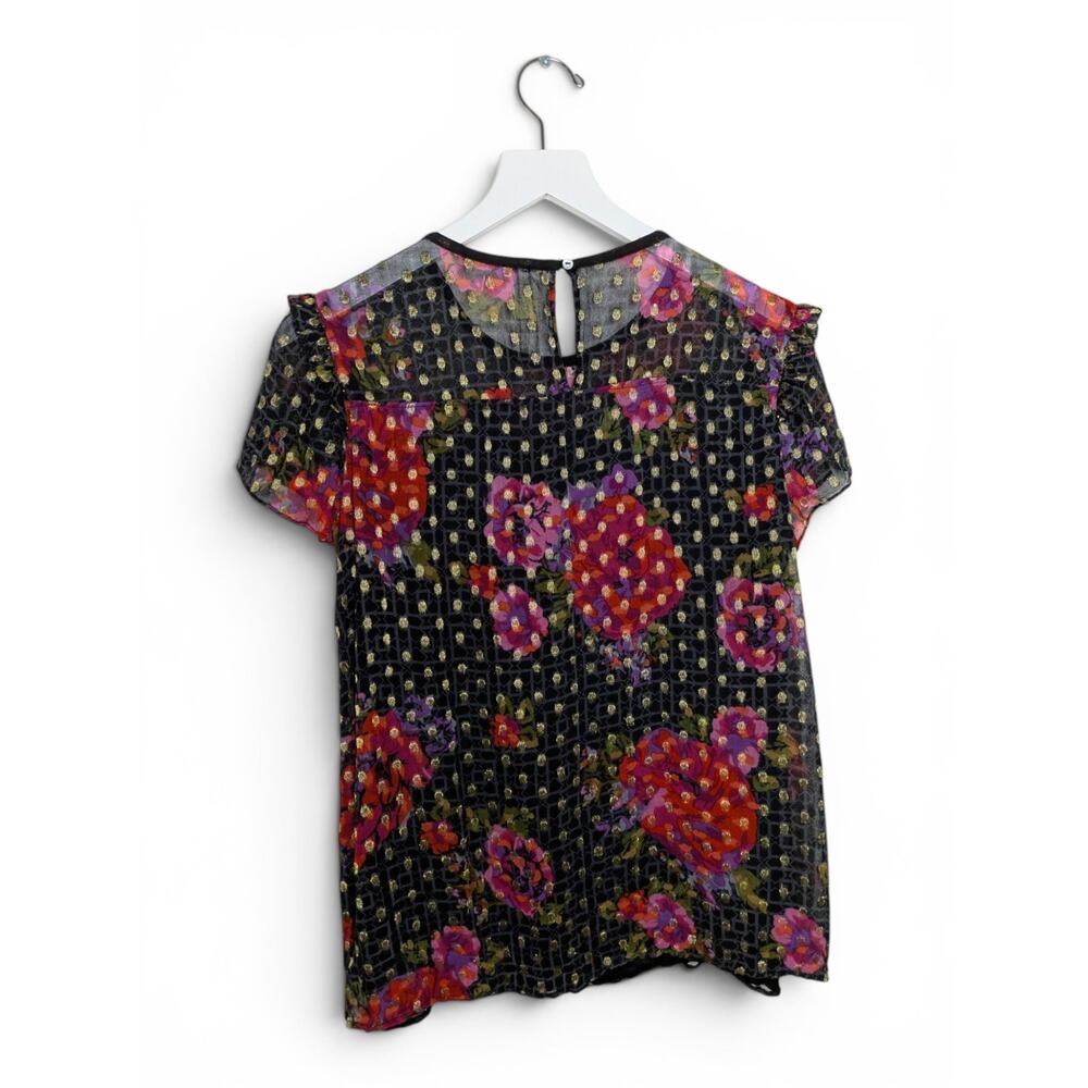 Anthropologie Fiorella Blouse Sheer Floral Metallic Dots - Size 8 - Picture 4 of 8
